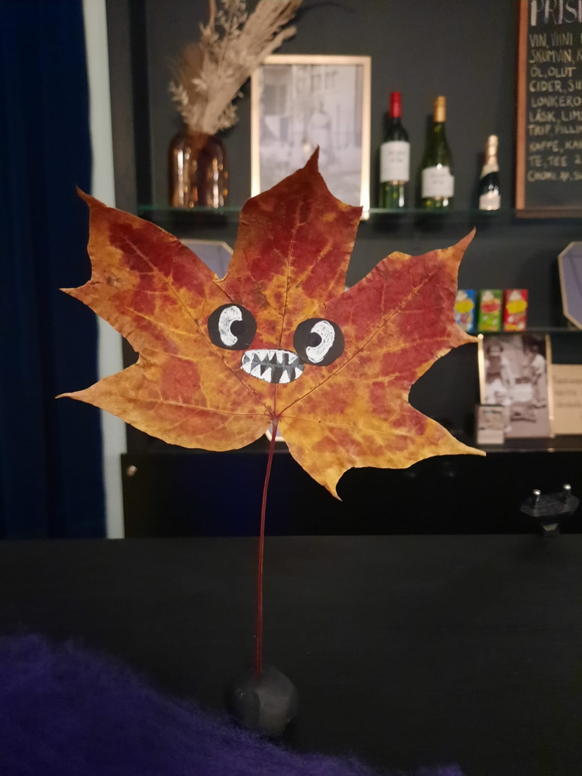 Halloween decorated brown leaf